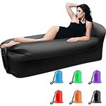 DERJLY Inflatable Lounger Air Sofa, Outdoor Portable Inflatable Couch Anti Leakage Air Chair with Bag for Travelling, Camping, Hiking, Pool and Beach Parties (Black)