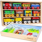 Orbrium Toys 12 Pcs Wooden Engines & Train Cars Collection Compatible with Thomas Wooden Railway, Brio, Chuggington