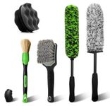 YeewayVeh Car Wheel Brush Kit, 5 Pack Soft & Scratch-Free Wheel Rim Deep Cleanning Brush, Tire Dressing Applicator and Detail Brush for Car Motorcycle Tyre Rim Fenders Exhaust Tips Car Wash Kit, Green