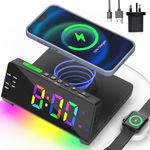 Alarm Clocks for Bedrooms with Wireless Charger,Alarm Clock Bedside with 7 Colorful Night Light,Dual USB-C Ports,Dual Alarm,Calendar,Snooze,Loud Alarm Clock for Heavy Sleepers Adult Teens