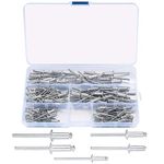 120 Pcs Pop Rivets Assortment, Assorted Flange Aluminium Blinds Rivets with Storage Box, 3.2mm, 4mm, 5mm Head Rivets for Metal, Wood, Plastic