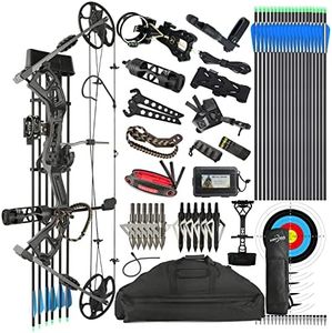 surwolf Compound Bow Kit, Hunting & Targeting, Limb Made in USA, Draw Weight 0-70 lbs Adjustable, Draw Length 9”-31",up to IBO 325FPS Speed, Package with Archery Hunting Accessories (Black)