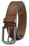 CHAOREN Brown Leather Belts for Men - Mens Belts Leather 1 3/8" for Casual Jeans - Oval Hole Design Easy in Easy out