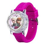 Disney Kids' FZN3580 Frozen Anna and Elsa Flashing-Dial Watch with Glitter Pink Rubber Band