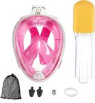 Olpad 180° Full Face Snorkeling Mask, Wide View Snorkel Set, Anti-Fog Anti-Leak Portable Underwater Diving Swimming Scuba Full Dry Free Breathing (Pink [S/M])