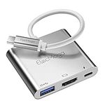 USB C to HDMI Adapter 4K, ElecMoga Type-C Multiport with USB3.0 + USB-C Fast Charging Port Converter Mac Hub for MacBook Pro Air iPad 2020 Chromebook Dell XPS Acer Samsung HP, silver