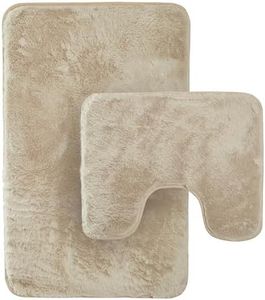 Olivia Rocco 2 Piece Bath Mat Set Extra Soft Easy Care Plush Bath Rug + Toilet Mats Super Absorbent Non Slip Bathmat for Bathroom Toilet Shower, Natural