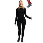 Merino Wool Base Layer Womens Set - Lite, Mid, Heavyweight Merino Wool Thermal Underwear for Women Top and Bottom + Socks (Medium, 250 Black)