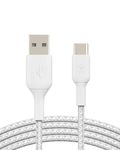 Belkin USB-C to USB-A Braided 3.3 Feet (1 Meter) Fast charging Type C Cable, for iPhone 15 Series and other USB-C Devices, Tough and Durable, 15W PD, USB-IF Certified - White