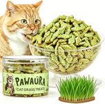 Pawaura Cat Grass Treats for Hairball Control, 3.53oz Natural Chicken & Catnip Biscuits, Low-Calorie Healthy Snacks for Indoor Cats with Digestive & Dental Care
