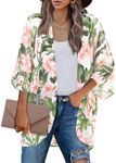 BB&KK Women's Floral Leaf Kimono Cover Ups Hawaiian Shirts Tops Tropical Boho Outfits Chiffon Sheer Lightweight Summer Cardigans Shawls Wraps Large White