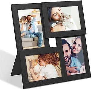 SONGMICS Picture Frames for 4 Photos in 10cm x 15cm Collage Photo Frames, Wood Grain Frames Glass Front, Wall Hanging or Table Top, Black URPF25BK