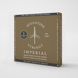Augustine Strings Imperial Medium Tension - Premium Crystal Nylon Classical Guitar Strings - Produced in New York by the Manufacturer of the Original Nylon String - 3 Sets