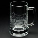 GLYPTIC GLASS ART 'Vintage Tractor' Hand Etched/Engraved Tankard Glass