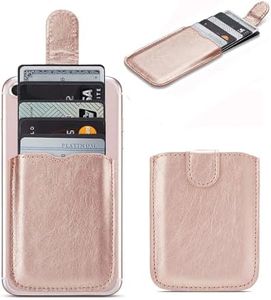 Phone Card Holder RFID Sleeve, Pu Leather Back Phone Wallet Stick-On Pull 5 Card Holder Universally Pocket Covers Credit Cash for iPhone/Android/All Smartphones(RoseGold)