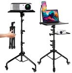 Prozipy Laptop & Projector Tripod Stand Adjustable Height 26 to 51” Wheely Portable Laptop Stand With Gooseneck Phone Holder - For Movie, Meeting, Book, DJ Equiqment