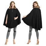 Catalonia Classy Cape Coat for Women, Warm Soft Fleece Ponchos, Black Shawls Cloak with Leopard Print Collar, Wheelchair Blanket Winter Warm Cover