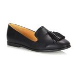 Womens Penny Tassel Loafers Slip On Ladies Flat Mocassins Shoes (Black Synthetic Leather, numeric_8)