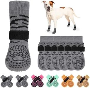 KOOLTAIL Non-Slip Dog Socks-Double Sides Grip for Hardwood Floor,3 Pairs Tiger Print Dog Boots,Traction Control Injury Prevent Licking Paw Protector Dog Shoes for Small Medium Large Old Senior Dogs SM