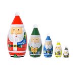 Cute Santa Claus Nesting Dolls Gift,Set of 5 Colorful Father Christmas Wooden Matryoshka Crafts Russian Nesting Doll for Kids Stacking Toy Children Christmas Party Gift Home Decoration