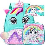 Unicorn Backpack with Lunch Box for Girls,3pcs Toddler Sequin Preschool Bookbag,Cute Kindergarten School Bag