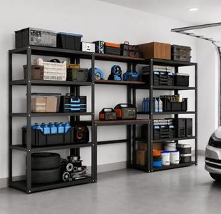 FLEXIMOUNTS Garage Storage System with Workbench and Shelving, 142" Modular Garage Organization System, Heavy-Duty Steel Storage Shelves & Workstation, Open Rack Design, Black, FLEXIMOD Series