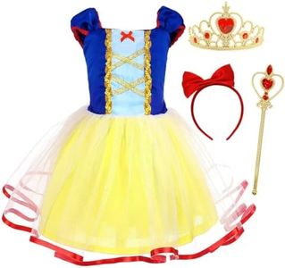 COTRIO Baby Girls Princess Costume Toddler Birthday Outfit Fancy Dress Halloween Xmas Party Dresses Up with Accessories Size 4T Blue Yellow