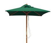 Jati Umbra 1.5m Small Wooden Patio Parasol with Cover (Green) - Square | Single-Pulley | 2-Part Pole