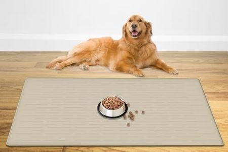 48" x 32" XXXL Largest Pet Food Mat, Silicone Dog Mats for Food and Water, Nonslip Pet Feeding Mats for Floors,Dog Cat Bowl Mat with Raised Edges, Beige