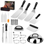 Onlyflame 24PCS Professional BBQ Griddle Tool Kit for Flat Top Grill Blackstone and Camp Chef - Stainless Steel Griddle Spatulas Accessories Kit with Griddle Cleaning Kit & Carry Bag