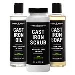 Caron & Doucet - Ultimate Cast Iron Care Set: Seasoning Oil, Cleaning Soap & Restoring Scrub | 100% Plant-Based & Best for Cleaning, Washing, Restoring & Seasoning Cast Iron Skillets, Pans, Grills and More!