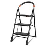 Trendy Cameo 3 Step Heavy Duty Foldable Step Ladder with Anti-Skid Shoes and Extra Strong Wide Steps (Black)