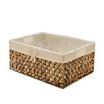 KINGWILLOW Rectangular Woven Seagrass Storage Bin with Handle, (Water Hyacinth, Large)