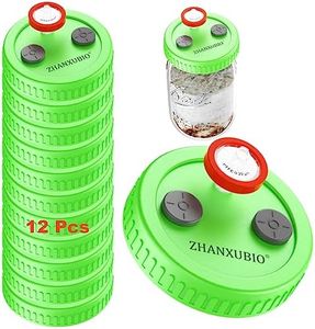 ZHANXUBIO Mushroom Jar Liquid Culture Lid Wide Mouth Rejular Mouth Food Grade Plastic Grain Spawn Cultivation Mason Jar Lid with PTFE Membrane & Self Healing Injection Ports For Mushroom By (12Pcs-Green)