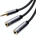 SOOMFON 3.5mm Headphone Splitter 3.5mm Male to 2 Dual 3.5mm Female Jack Adapter, 24K Gold-Plated Volume Adjustable Headset Splitter Stereo Audio Y Splitter for Phone, Tablets (0.3M)