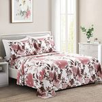 Marina Decoration Ultra Soft Silky Deep Pocket Rich Printed Bedding Rayon from Bamboo All Season 6 Pieces Sheet Set with 4 Pillowcases, Pink Red Floral Pattern King Size