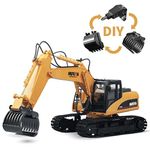 HNR 3in1 15 Channel Super Powerful Full Functional Professional Remote Control Excavator 1:14 Construction Toy with Lights and Sound - Boys and Girls, Age 8+