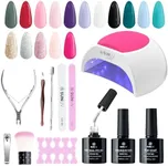 SUNUV Gel Nail Polish Kit with UV Light for Nails SUN2C 48W, 16 Colors Gel Polish Nail Set, Base and Glossy Top Coat with 8 PCS Manicure Tools Set