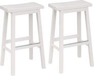 Amazon Basics Classic Solid Wood Saddle-Seat Counter Stool with Foot Plate - 29", White, 2-Pack