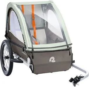 Retrospec Rover Plus Foldable Bike Trailer for Kids, Single/Double Passenger Child Bike Trailer with 5-Point Safety Harness, Reflective, Weather-Resistant Fabric and Safety Flag - Supports 40-80 lbs