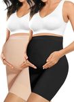 “Baby Bump” Premium Maternity Shapewear, High Waisted Mid-Thigh Pregnancy Underwear Prevent Chaffing Soft Adominal Support, Nude+black, Large