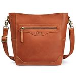 S-ZONE Women Genuine Leather Bucket Shoulder Bag Vintage Crossbody Purse with Outer Pocke