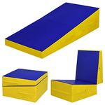 Giantex Incline Gymnastics Mat Wedge Folding and Non-Folding Gymnastics Gym Fitness Skill Shape Tumbling Mat for Kids Play Home Exercise Aerobics (Blue/Yellow-60"X30"X14")