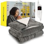 MONHOUSE Heated Throw - Electric Blanket - Digital Controller - Timer up to 9 hours, 9 Heat Settings, Auto Shutoff - Machine Washable - Double 150X200cm - GREY SHEARLING