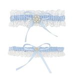 Blue Lace Garter Belt Set,Bridal Wedding Garter Gift for Bride- Something Blue, Blue, 2 Count (Pack of 1)