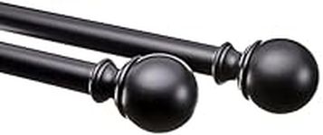 Amazon Basics 1-Inch Curtain Rod with Round Finials - 1-Pack, 36 to 72 Inch, Black