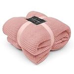 GC GAVENO CAVAILIA Teddy Popcorn Blanket Thermal Extra Large Throws, Soft & Cosy Blush Pink King Size Blanket Waffle Throw 200 x 240cm For Sofa Bed Chair Settee