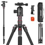 NEEWER 77” Camera Tripod Monopod with Phone Holder, Portable Travel Tripod with Remote, 360° Ball Head, 2 Axis Center Column, Arca QR Plate and Bag, Aluminum DSLR Tripod 34lb Max Load, TP77