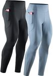 NELEUS Men's Compression Baselayer Running Tights Gym Leggings with Pockets, 6108# Black/Light Blue,2 Pack, Medium