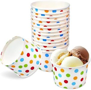 CZWESTC 50 PCS Ice Cream Cup, Disposable Ice Cream Bucket, Sundae Cups, Frozen Dessert Yogurt Container, Disposable Dessert Bowls, Rainbow Polka Dots Party Supplies(8-Ounces